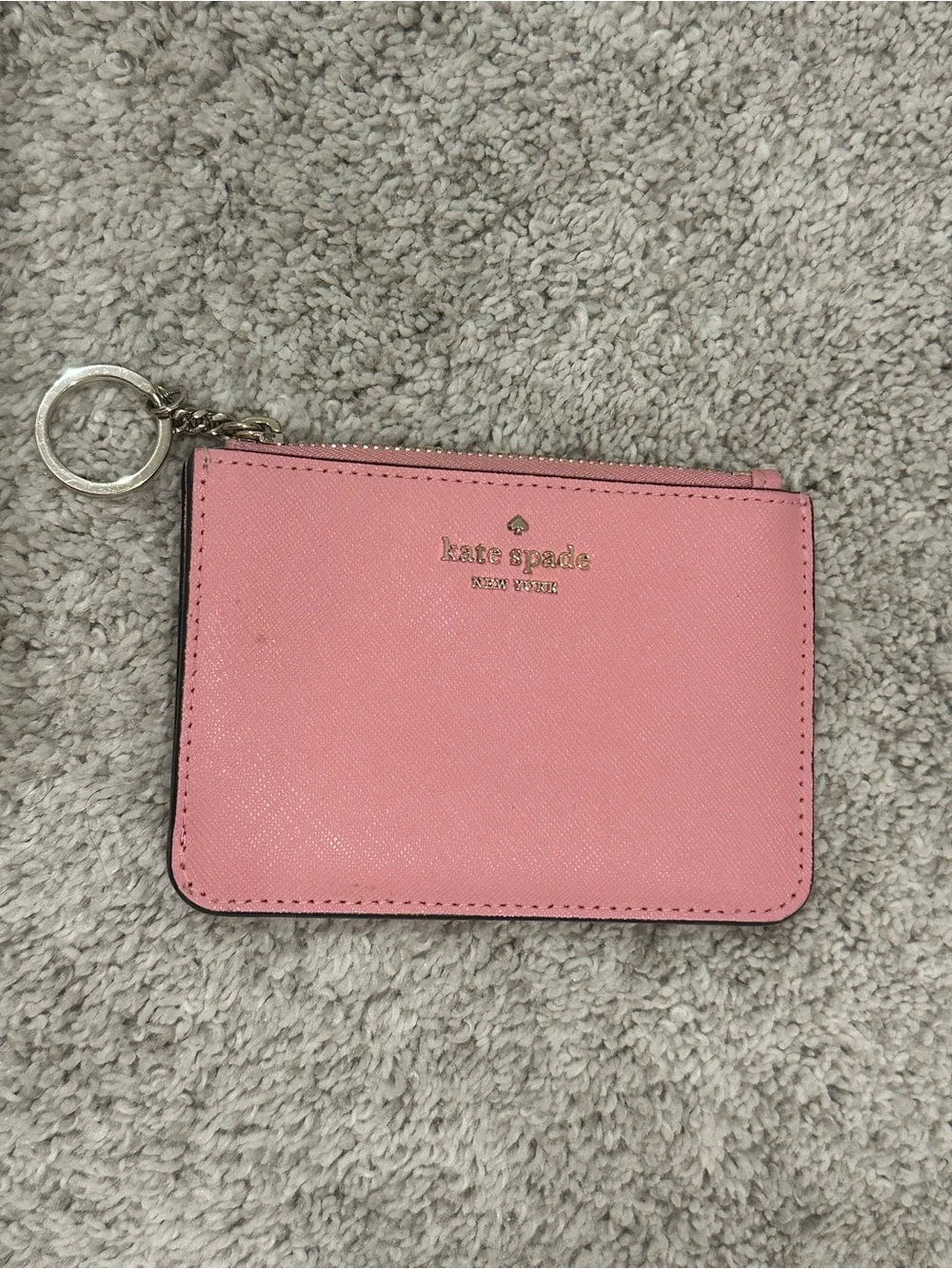 kate spade Pink Saffiano Zip Card Holder with Chain